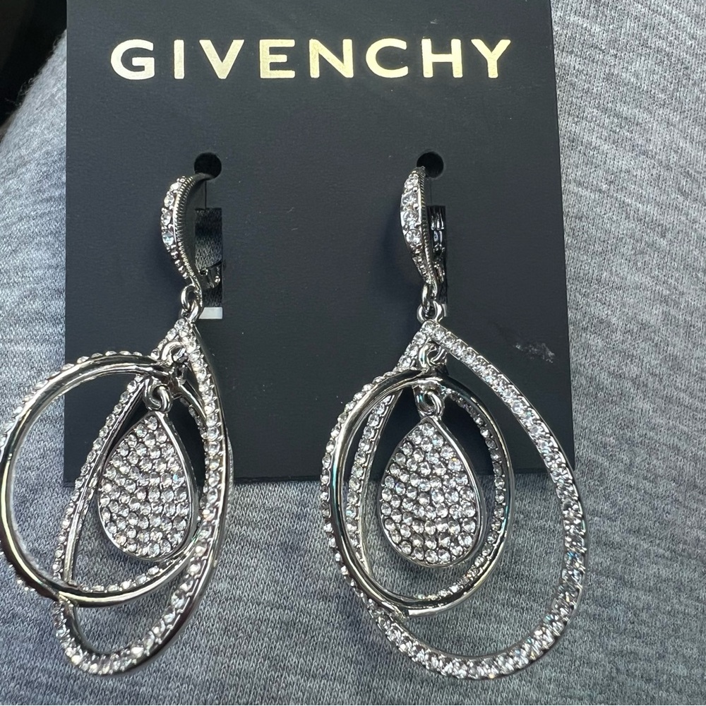 Givenchy Silver Drop Earrings with christals